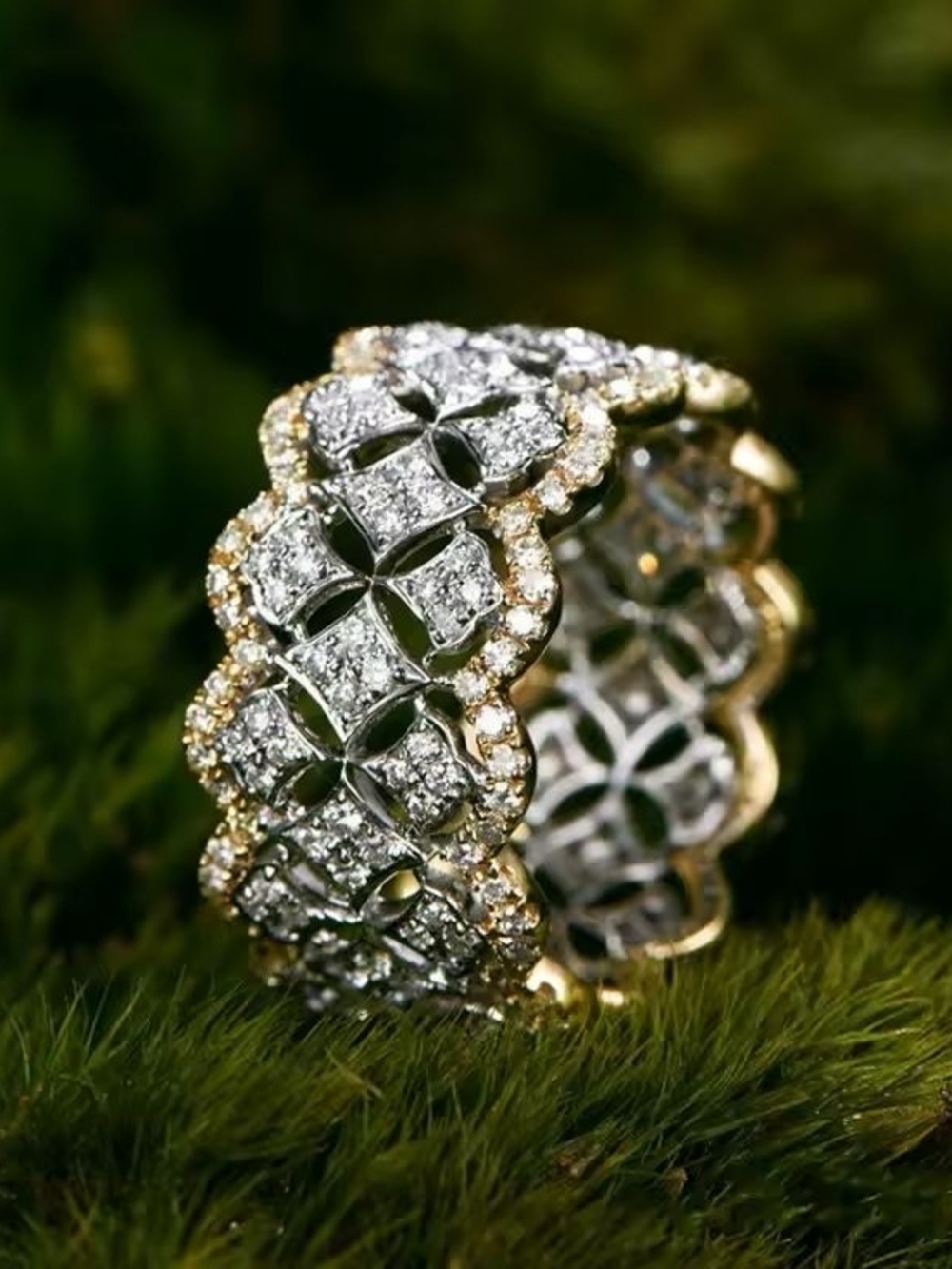 Two-Tone Gold and Silver Pavé Lattice Band Ring - Picture 7 of 7